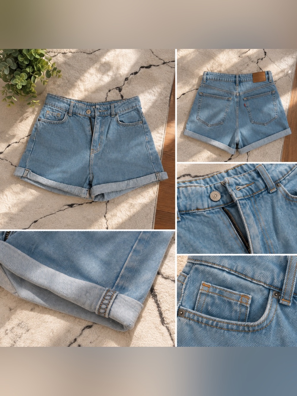 High-Rise Light Blue Denim Roll-Cuff Women's Shorts